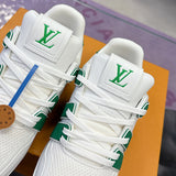 Couple's Trainer Sneakers in White and Green Grained Calfskin (Men's)| 1AJ326