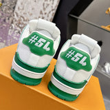 Couple's Trainer Sneakers in White and Green Grained Calfskin (Men's)| 1AJ326