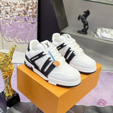 Men's Trainer Sneaker in Black and White Soft Grained Calfskin with Monogram Embossed Leather or Denim |1A9JG4