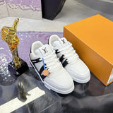 Men's Trainer Sneaker in Black and White Soft Grained Calfskin with Monogram Embossed Leather or Denim |1A9JG4