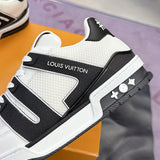 Men's Trainer Sneaker in Black and White Soft Grained Calfskin with Monogram Embossed Leather or Denim |1A9JG4