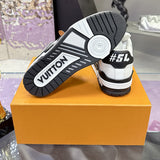 Men's Trainer Sneaker in Black and White Soft Grained Calfskin with Monogram Embossed Leather or Denim |1A9JG4