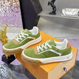 Men's Tilted Sneakers Green Spray-Painted Effect Satin Leather |1AJTH1