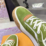 Men's Tilted Sneakers Green Spray-Painted Effect Satin Leather |1AJTH1