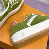 Men's Tilted Sneakers Green Spray-Painted Effect Satin Leather |1AJTH1