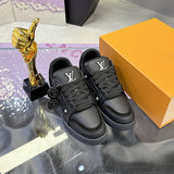 Men's Trainer Sneakers in Black Grained Calfskin with Monogram Embossing |1AAREW