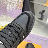 Men's Trainer Sneakers in Black Grained Calfskin with Monogram Embossing |1AAREW