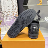 Men's Trainer Sneakers in Black Grained Calfskin with Monogram Embossing |1AAREW