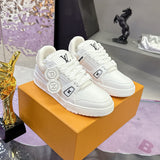 Men's Trainer Sneakers in White Smooth Cowhide and Grained Calfskin |1A9JGB