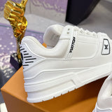 Men's Trainer Sneakers in White Smooth Cowhide and Grained Calfskin |1A9JGB