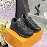 Men's Run Away Sneakers in All-Black Colorway, Technical Mesh Fabric Combined with Monogram Perforated Calfskin| 1AHSRA