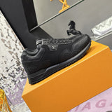 Men's Run Away Sneakers in All-Black Colorway, Technical Mesh Fabric Combined with Monogram Perforated Calfskin| 1AHSRA