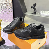Men's Run Away Sneakers in All-Black Colorway, Technical Mesh Fabric Combined with Monogram Perforated Calfskin| 1AHSRA