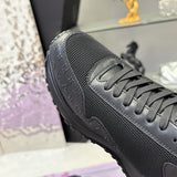Men's Run Away Sneakers in All-Black Colorway, Technical Mesh Fabric Combined with Monogram Perforated Calfskin| 1AHSRA