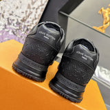 Men's Run Away Sneakers in All-Black Colorway, Technical Mesh Fabric Combined with Monogram Perforated Calfskin| 1AHSRA