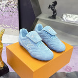 Men's Footprint Soccer Sneakers Blue Suede Cowhide| 1AHTZA