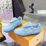 Men's Footprint Soccer Sneakers Blue Suede Cowhide| 1AHTZA
