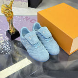Men's Footprint Soccer Sneakers Blue Suede Cowhide| 1AHTZA