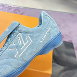 Men's Footprint Soccer Sneakers Blue Suede Cowhide| 1AHTZA