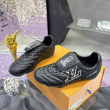 Men's Footprint Soccer Sneakers in Black Cracked-Effect Leather |1AHDRD