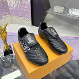 Men's Footprint Soccer Sneakers in Black Cracked-Effect Leather |1AHDRD