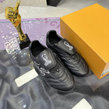 Men's Footprint Soccer Sneakers in Black Cracked-Effect Leather |1AHDRD