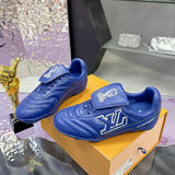 Men's Footprint Soccer Sneakers Blue Solid Leather Design |1AHDPA