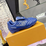 Men's Footprint Soccer Sneakers Blue Solid Leather Design |1AHDPA