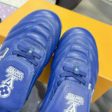 Men's Footprint Soccer Sneakers Blue Solid Leather Design |1AHDPA
