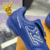 Men's Footprint Soccer Sneakers Blue Solid Leather Design |1AHDPA
