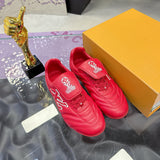 Men's Footprint Soccer Sneakers in Red Soft Calfskin |1AHDOR