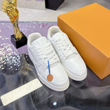 Men's Trainer Sneakers in White Grained Calfskin |1A8WAX
