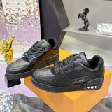 Men's Trainer Sneakers Black grained calf leather, suede, or fabric combination |1A9AD4